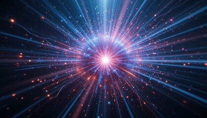 Vibrant Light Explosion with Colorful Rays and Starry Background