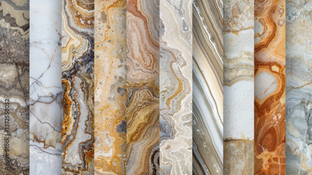 Aufkleber a captivating collection of various marbled stone patterns in soft earthy tones, showcasing the natu