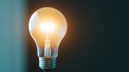 Light bulbs on a dark background. The light bulbs shine brightly, symbolizing innovation and creative ideas. There is enough space for text.