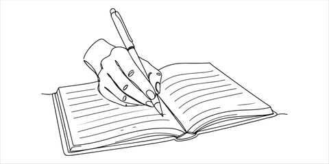 Naklejka premium hand writing in diary or journal continuous single line art drawing sketch on white background