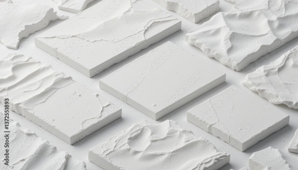 Poster textured white plaster sheets studio setting photography minimalist environment top-down view creati