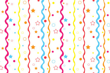 Multicolored stars Vertical wavy lines Seamless vector pattern Isolated background Wrapping paper Fabric wallpaper wallpaper polygraphy Repeating design Fabric print template