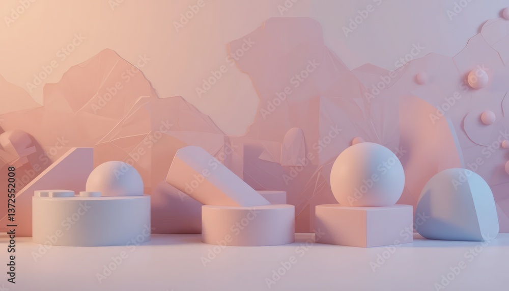 Aufkleber abstract geometric shapes in soft pastel colors studio setting digital art minimalistic design aesth