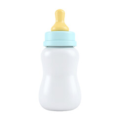 A clean, white baby bottle with light blue and yellow accents.  Perfect for baby product websites and marketing materials.