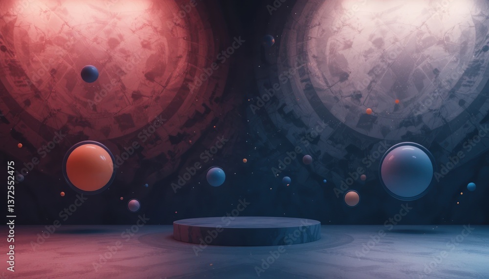 Poster floating celestial bodies in a cosmic setting abstract universe digital art dark environment artisti