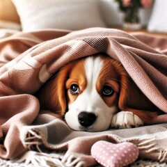 cute dog below blanket 