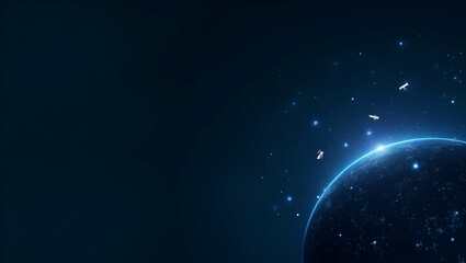 Fototapeta premium Minimalist Wallpaper Design: Abstract Visuals with Digital Grids & Telescope Icons for Astrophysics Branding - Space for Text Overlays & Corporate Use