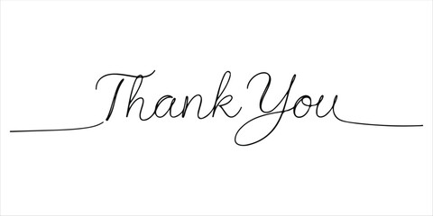 Text Thank You continuous single line art drawing sketch on white background