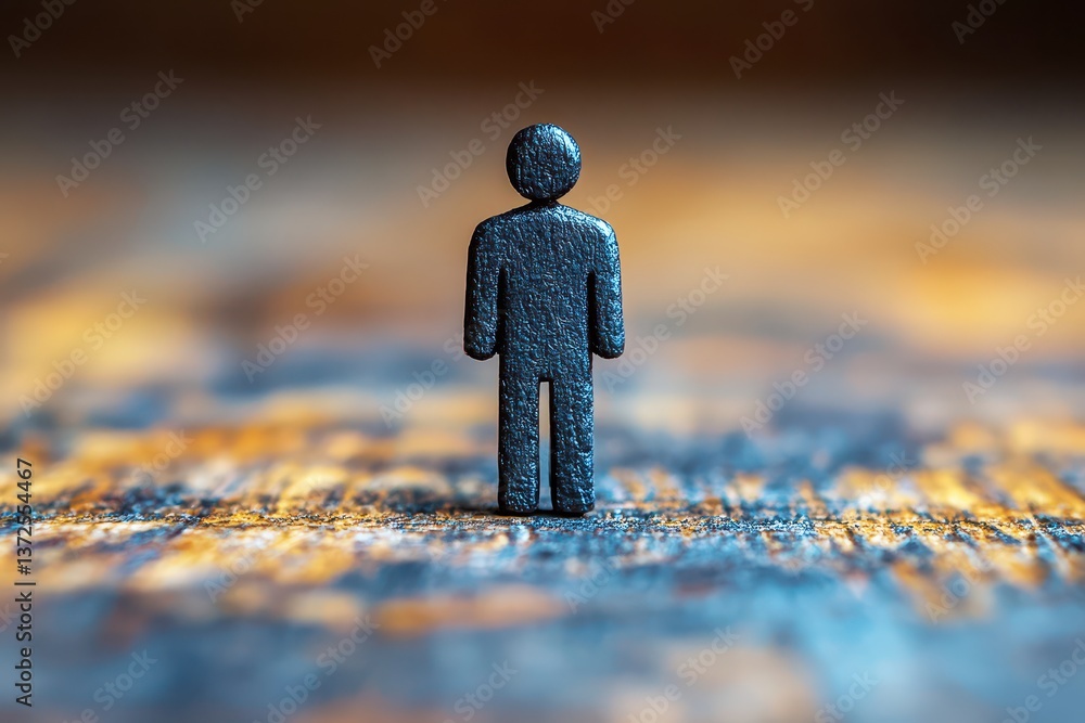 Poster minimalist figure standing on abstract background in soft focus representing solitude, individuality