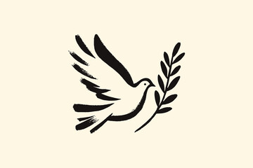 Hand-drawn minimalistic dove with an olive branch