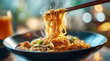 Savoring thai food a culinary experience in a cozy restaurant setting with lively atmosphere