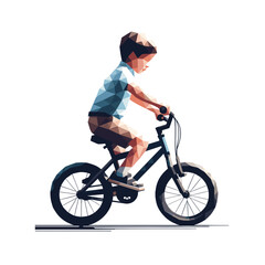 Fototapeta premium Boy riding a bicycle in a playful, polygonal design 