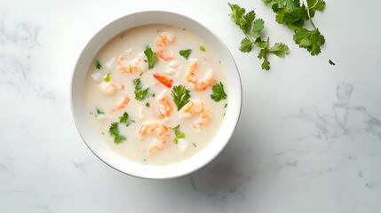 Delicious thai food shrimp soup recipe kitchen food photography bright environment top view culinary delight