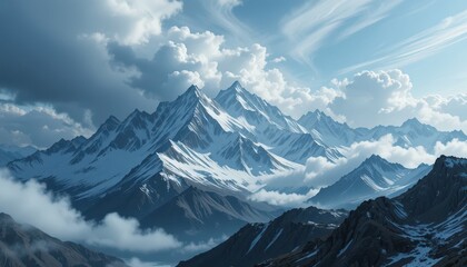 Fototapeta premium Majestic Snow-Capped Mountains Under Dramatic Cloudy Sky