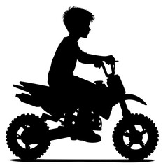 Fototapeta premium Child riding a mini motorbike silhouette on a white background 