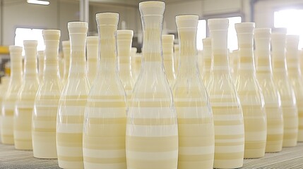 Striped Glass Vases in a Row Grouped Together in a Factory Setting