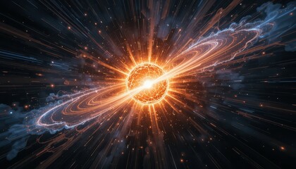 Fototapeta premium Cosmic Explosion with Bright Star and Colorful Ring Formation