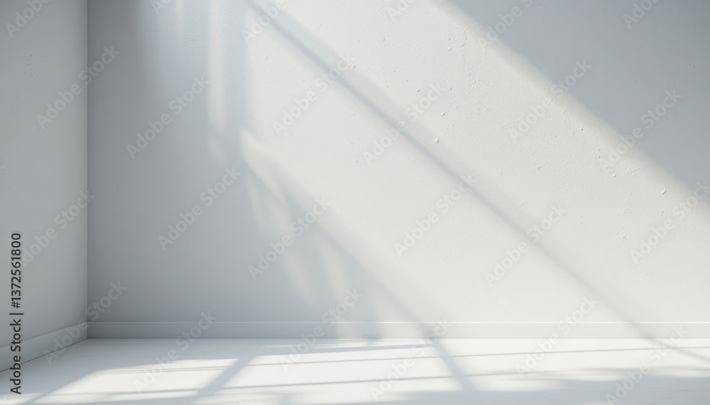 Poster sunlight streaming through an empty room indoor space photography minimalist environment wide angle 