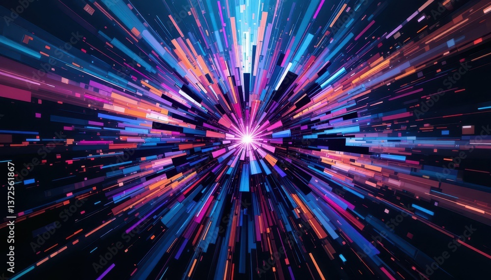 Poster abstract burst of colorful rays and light motion in dynamic art