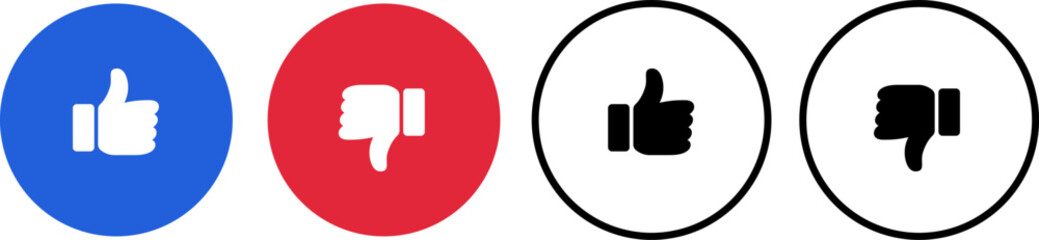 Do and Don't symbols. Thumbs up and thumbs down emblems. Like and dislike icons set, vector, illustration, sticker