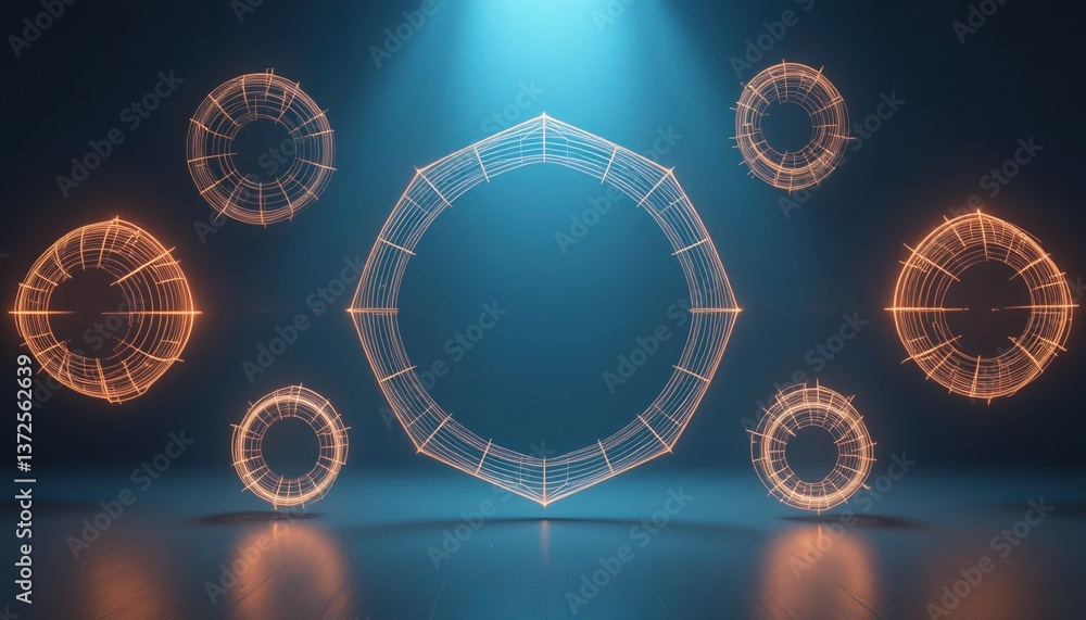 Poster dynamic light patterns and geometric shapes digital studio visual art contemporary design aerial vie