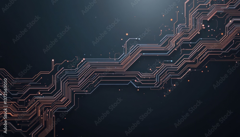 Poster Dynamic circuit patterns creating visual flow digital space abstract design modern environment aerial viewpoint innovation concept