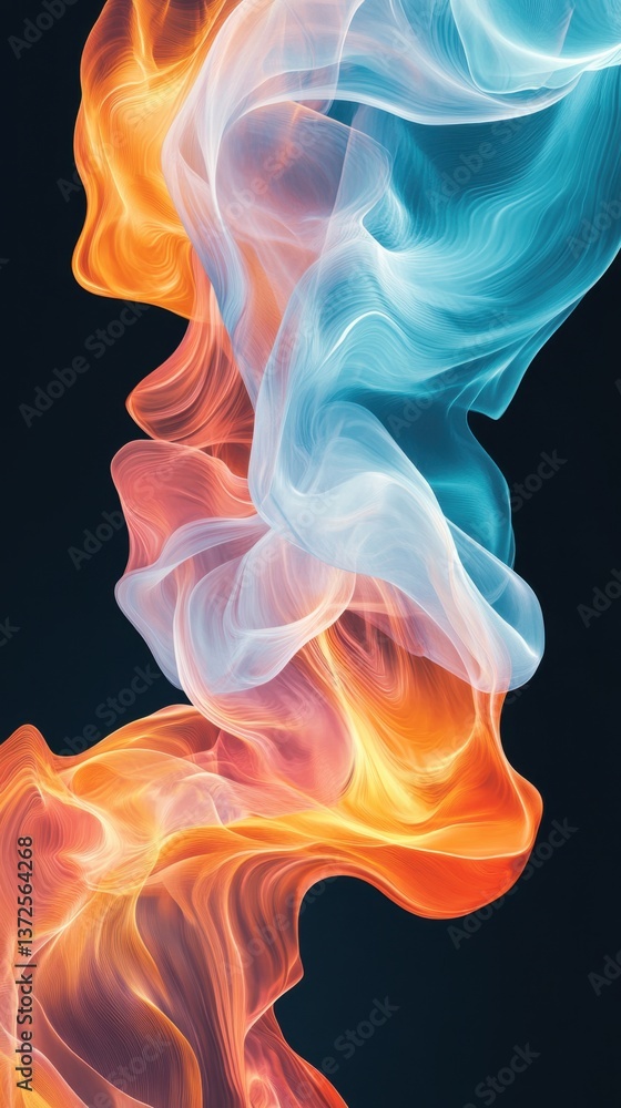 Poster ethereal abstract swirls of vibrant orange and serene blue on dark background capturing dynamic move