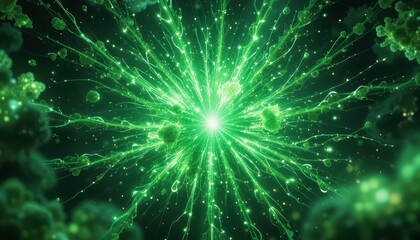 Fototapeta premium Green Energy Burst with Vibrant Light Effects in Abstract Design