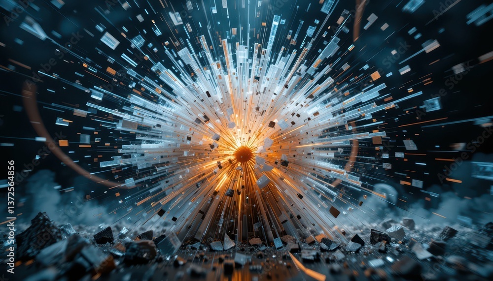 Aufkleber vibrant explosion with particles and light rays in dynamic motion