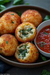 Crispy Italian Arancini with Basil and Cheese - Delicious Appetizer Recipe