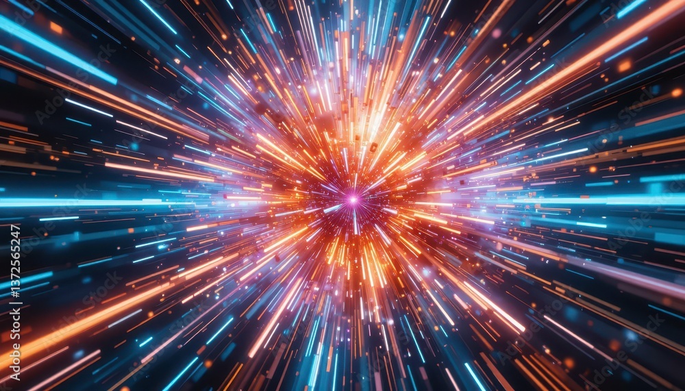 Poster vibrant explosion of light with dynamic colorful rays and energy