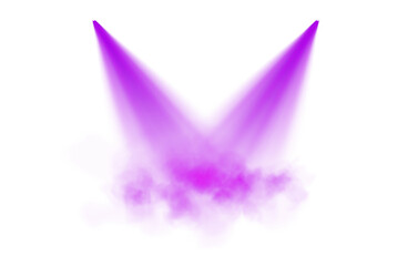 Featuring multiple purple spotlights shining at various angles, with light beams diffused through a subtle mist, set against a transparent background. PNG.
