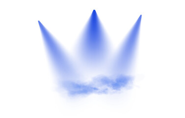 Featuring multiple blue spotlights shining at various angles, with light beams diffused through a subtle mist, set against a transparent background. PNG.
