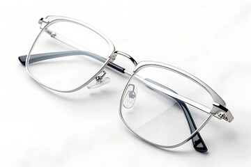 Stylish metal frame eyeglasses on white background, showcasing modern design suitable for casual or formal wear