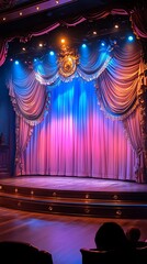Theater Stage with Pink Lights, and Curtains.
