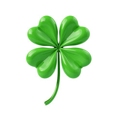 Fototapeta premium Shiny green four-leaf clover isolated on black background. Perfect for St. Patrick's Day or luck themed designs.