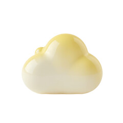 Studio shot of a glossy, pastel yellow and white cloud-shaped object.  Ideal for website design, branding, or product presentation.