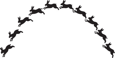 A Stylized Progression of a Hare Bounding or Rabbit Silhouette Through Nature