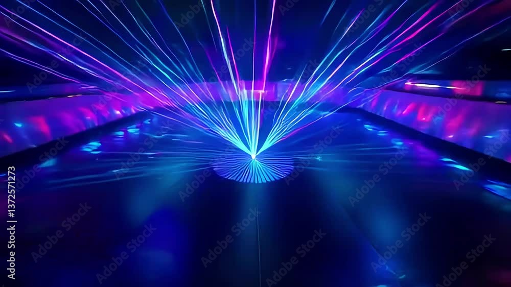 Poster laser light show creating abstract patterns with blue and purple