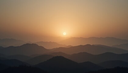 Fototapeta premium Sunrise over mountain ranges nature landscape photography tranquil environment aesthetic viewpoint serene concept for nature lovers