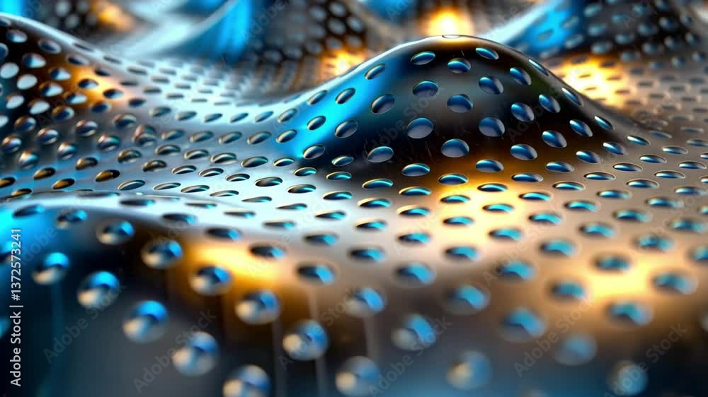 Poster shiny metallic surface with perforated patterns showcases dynamic reflections and depth, while textu