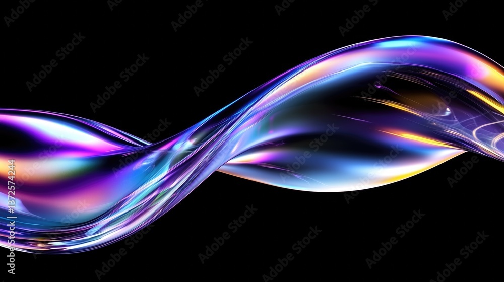 Aufkleber vibrant iridescent fluid waves in dynamic motion on black background. colorful glossy abstract desig