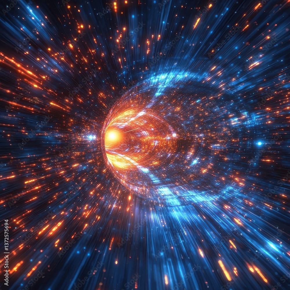 Poster a mesmerizing 3d render depicts a vibrant intergalactic warp speed tunnel journey through space with