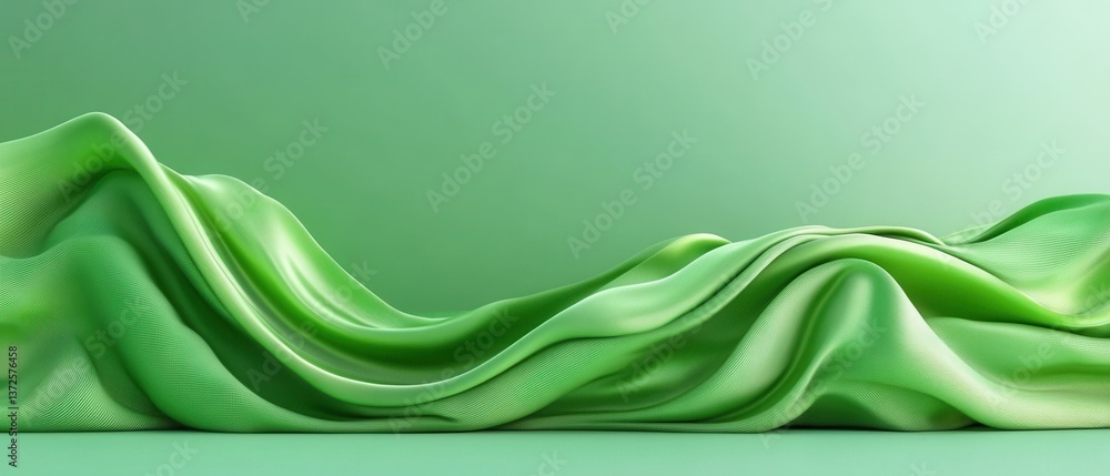 Poster elegant flowing green fabric abstract background with soft waves and smooth texture for luxurious de
