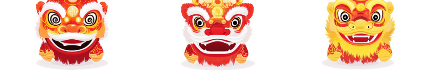dragon face mask set, cartoon-style vector illustration on a transparent background