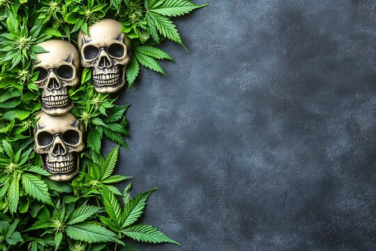 Skulls & Cannabis on Dark Stone