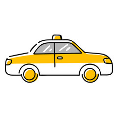 Fototapeta premium Police car icon with yellow stripes on a white background. Safety and caution concept