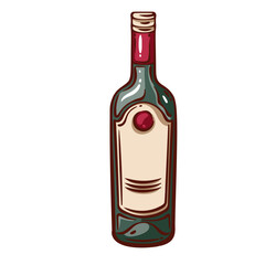 Green wine bottle with blank label and cap line icon. Outline hand drawn glass packaging for bordeaux, beaujolais, merlot wine. Alcohol mascot, bar and restaurant menu icon vector illustration