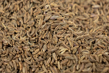 Whole cumin seeds Carum carvi L. macro