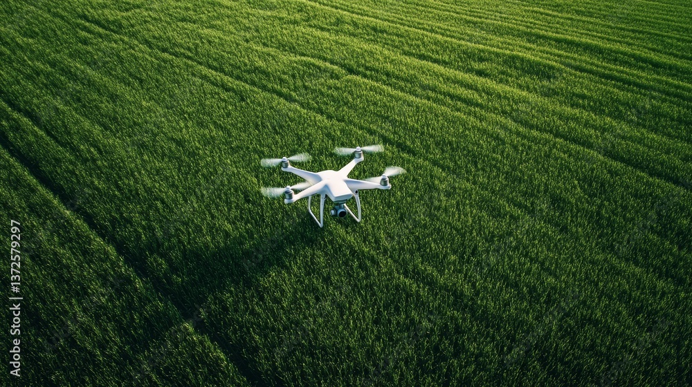 Poster aerial view of a green field with text overlay in augmented reality